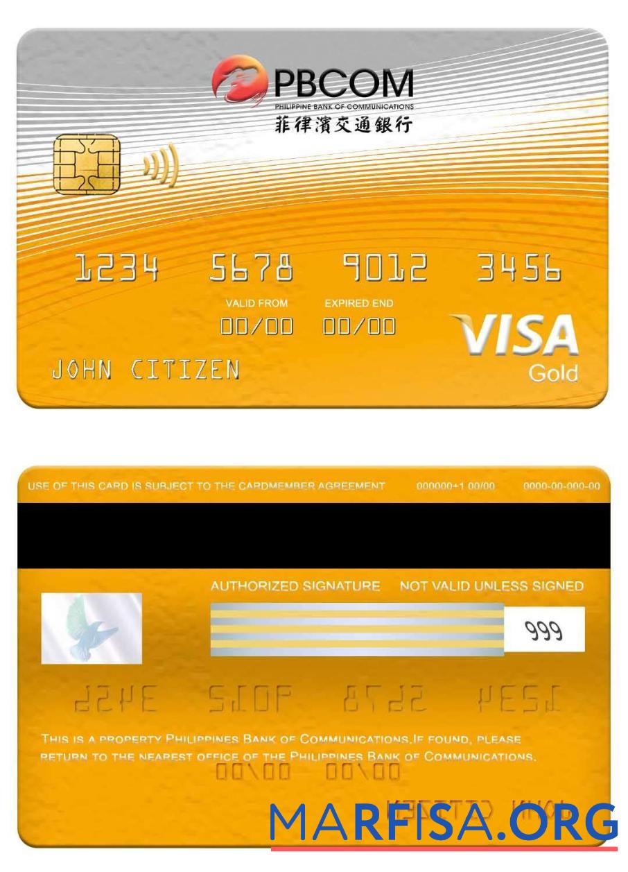 Realistic Philippines Bank of Communications visa gold card real example